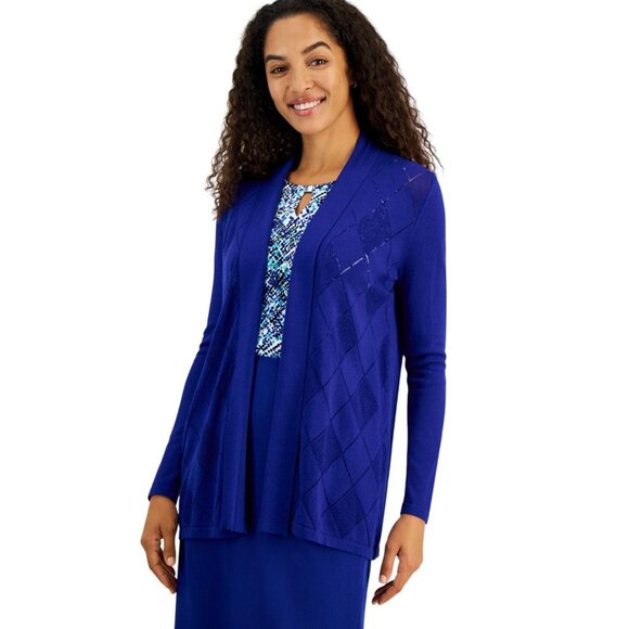 Kasper Sweaters - NWT Kasper Open Front Pointelle Pattern Knit Sweater Cardigan 10920021 Blue S